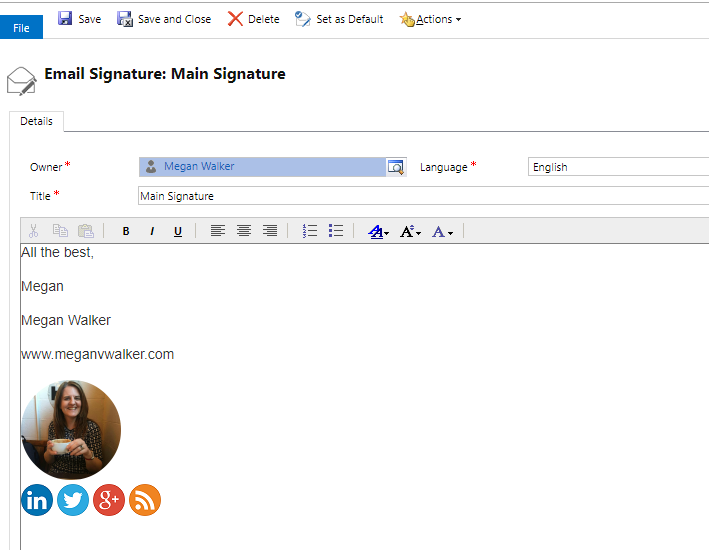 add facebook link to outlook email signature