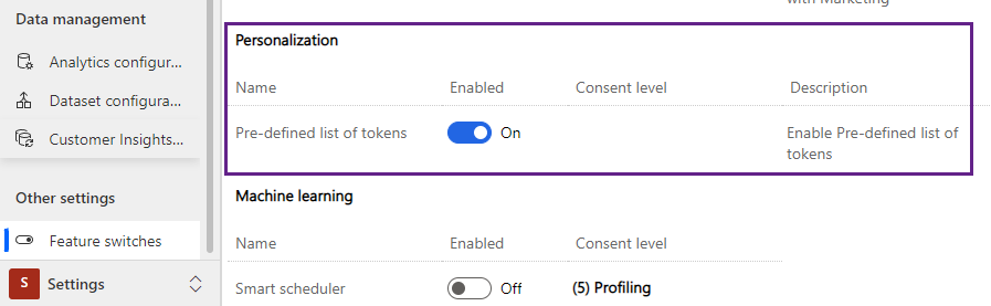 Enable pre-defined tokens