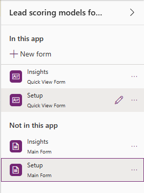 Forms used in app