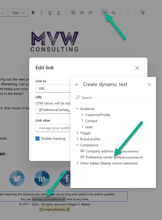 Preference Centre link